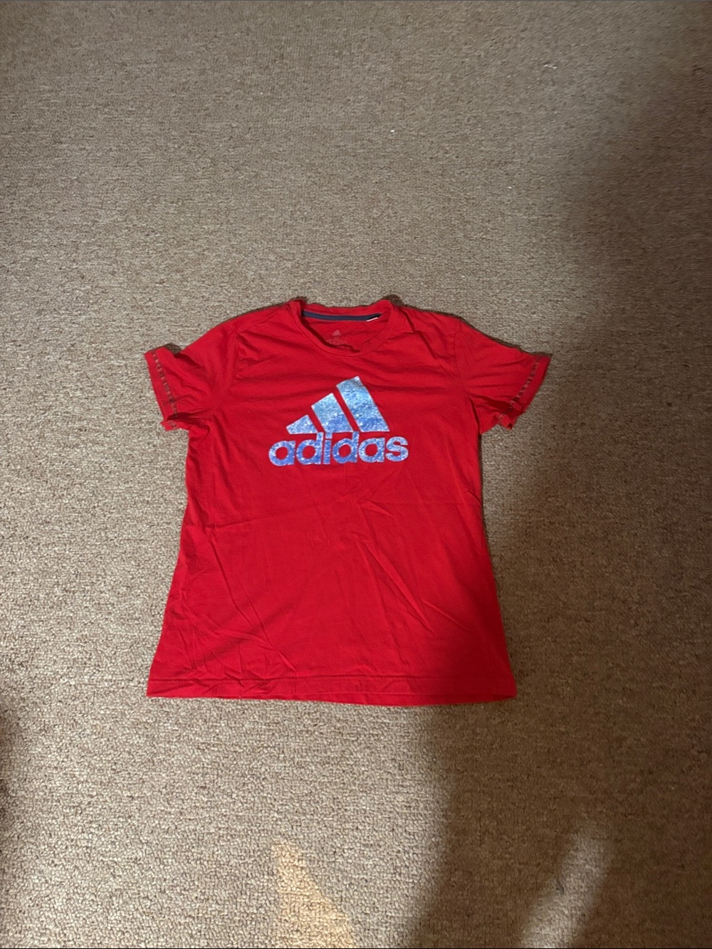 adidas Red Short-Sleeve Tee with Blue Logo